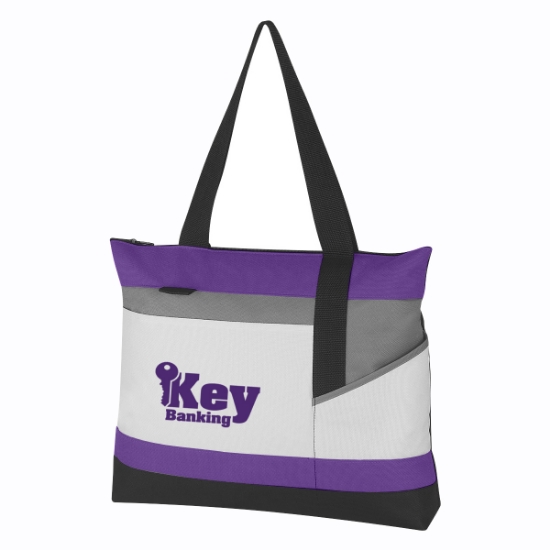 Custom Logo Advantage Tote Bag White With Purple