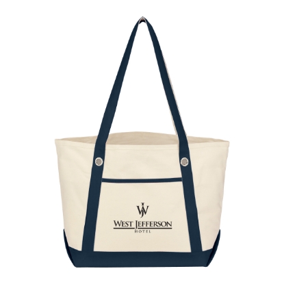 Custom Logo Medium Cotton Canvas Sailing Tote Bag Natural With Navy