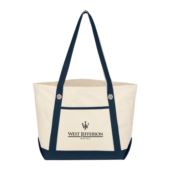 Custom Logo Medium Cotton Canvas Sailing Tote Bag Natural With Navy