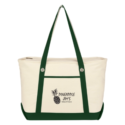Custom Logo Large Cotton Canvas Sailing Tote Natural With Forest Green
