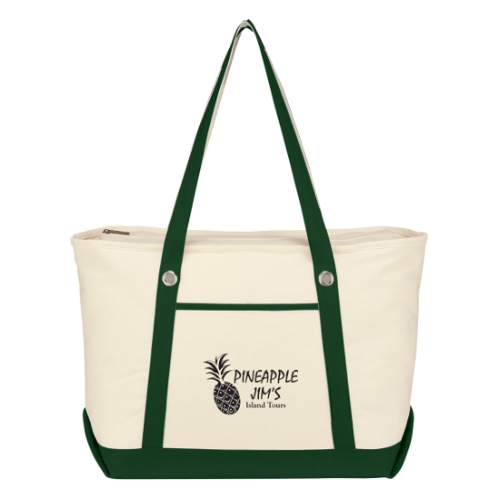Custom Logo Large Cotton Canvas Sailing Tote Natural With Forest Green
