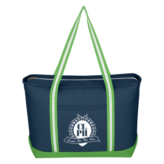 Custom Logo Large Cotton Canvas Admiral Tote Navy With Lime