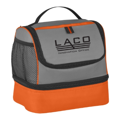 Custom Logo Two Compartment Lunch Pail Bag - Silk Screen Gray With Orange