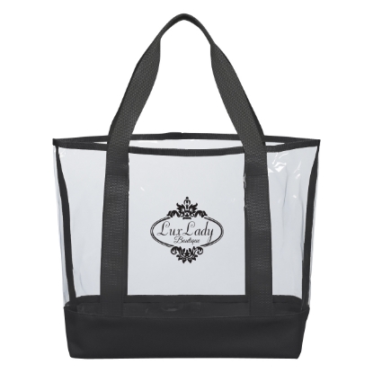 Custom Logo Clear Casual Tote Bag - Silk Screen Clear With Black