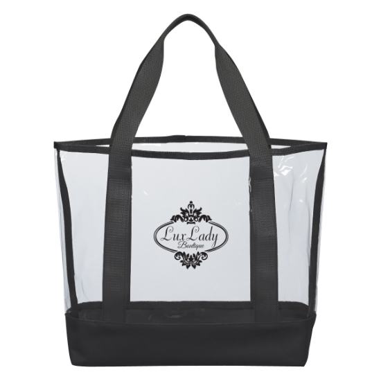 Custom Logo Clear Casual Tote Bag - Silk Screen Clear With Black