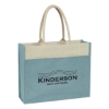 Custom Logo Jute Tote with Front Pocket Light Blue With Natural