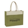 Custom Logo Jute Tote with Front Pocket Light Green With Natural