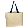 Natural Cotton Canvas Tote Bag Natural w/Navy Blue