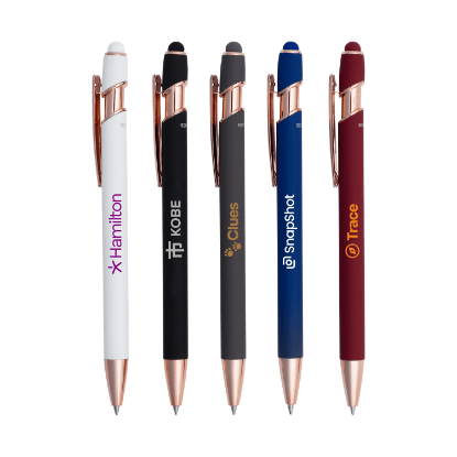 Custom Lexi Stylus Satin Soft Touch Gel Click Pen - Rose Gold - Group