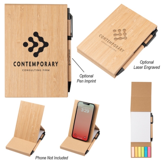 Picture of Bamboo Desk Jotter With Phone Stand