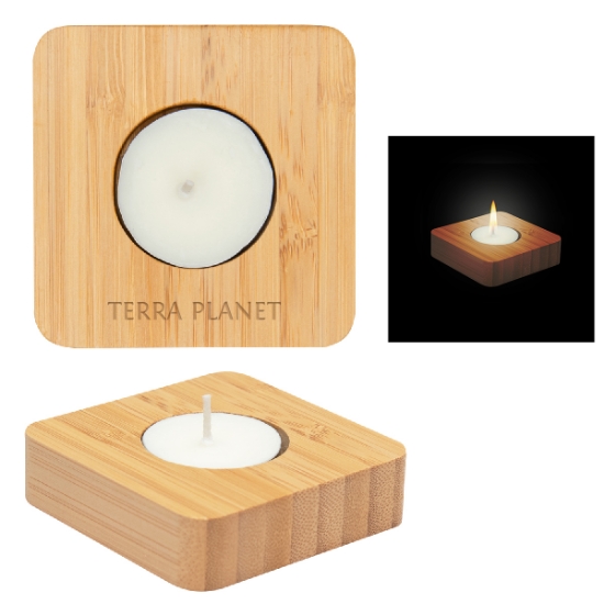Picture of Bamboo Tea Light Candle Holder With Candle