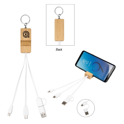 Picture of Bamboo Phone Holder Keyring With Charging Cables