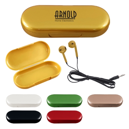 Picture of Metallic Wired Earbuds With Clamshell Case