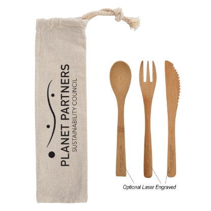 Picture of 3 Piece Bamboo Utensil Set In Travel Pouch