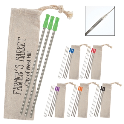 Picture of 3-pack Stainless Straw Kit With Cotton Pouch