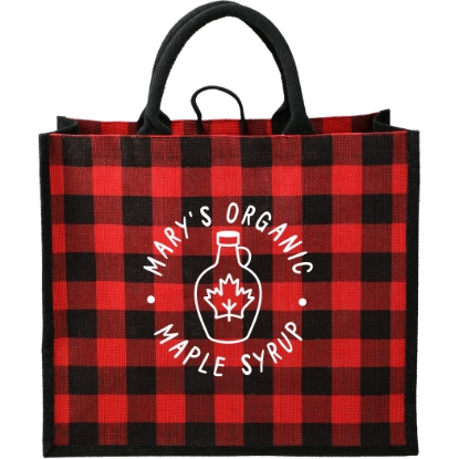 Picture of Buffalo Plaid Printed Jute Tote