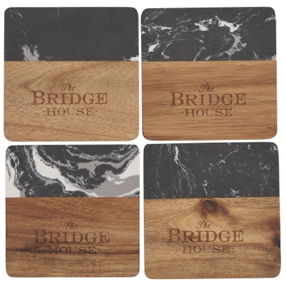 Picture of Black Marble and Wood Coaster Set