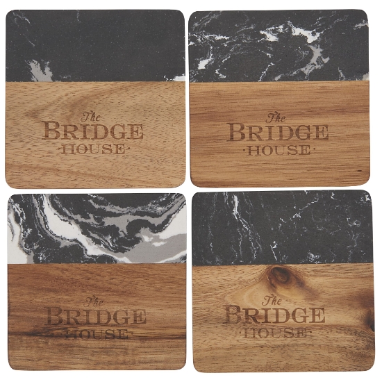 Picture of Black Marble and Wood Coaster Set