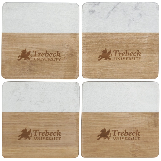 Picture of Marble and Bamboo Coaster Set