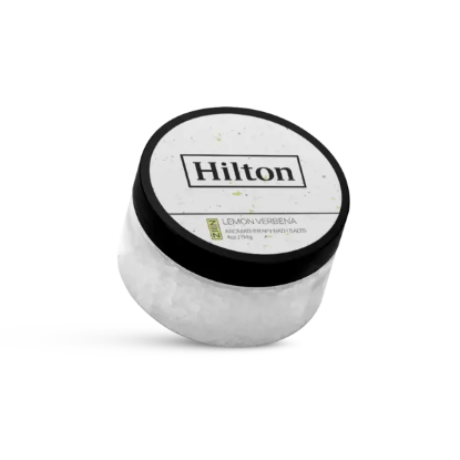 4 oz. Lemon Verbena Bath Salts in Clear Jar with Black Lid
