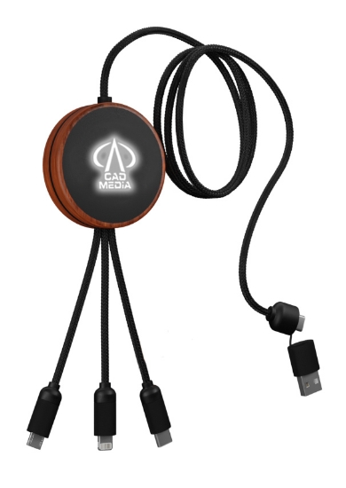 SCX Innovative Design™ 5-in-1 Bamboo 5W Wireless Charging Cable - Eng