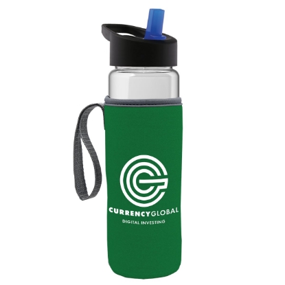 24 Oz. Transparent Bottle & Caddy - Flip Straw Lid - Clear