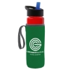 24 Oz. Transparent Bottle & Caddy - Flip Straw Lid - Translucent Red