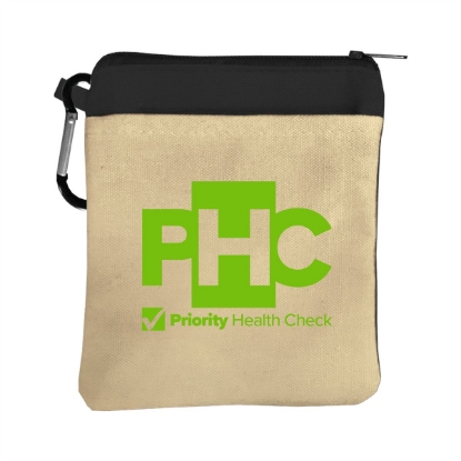 Garyline® Canvas Zipper Pouch with Carabiner - Natural with Black