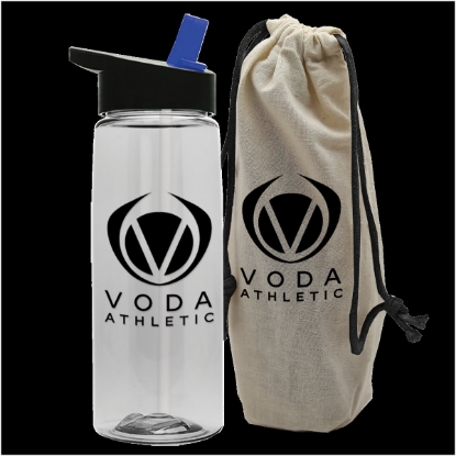 Garyline® Flair Tritan® Bottle with Flip-Straw Lid in a Cotton Bag - 26 oz. - Natural
