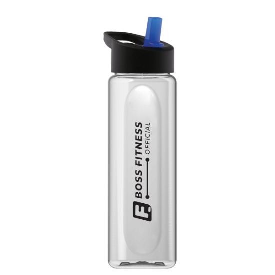 Garyline® Boss Embossed RPET Bottle with Flip-Straw Lid - 26 oz. - Clear