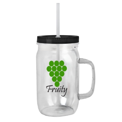 Garyline® Tritan® Mason Jar with Handle, Lid, and Straw - 27 oz. - Clear