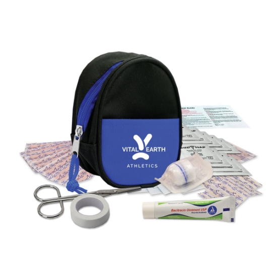 Garyline® Oval Zip Pouch First Aid Kit - 44 Piece Kit - Black with Blue