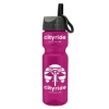 Garyline® Champ Recycled Bottle with Ring-Straw Lid - 28 oz. - Translucent Hot Pink