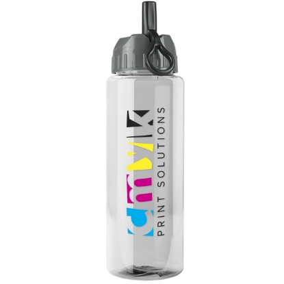 Garyline® Guzzler Bottle with Ring-Straw Lid - 32 oz. - Clear