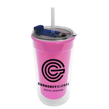 Sentinel - 14 oz. Transparent Tumbler With 2-in-1 Flip and Straw hole lid (Straw included) - Clear