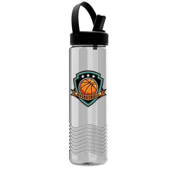 Garyline® Wave Tritan® Bottle with Flip-Straw, Swivel-Handle Lid - 24 oz. - Clear