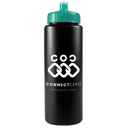 32 Oz. Sports Quart Bottle w/Push Pull Cap (White Or Frost) - Black