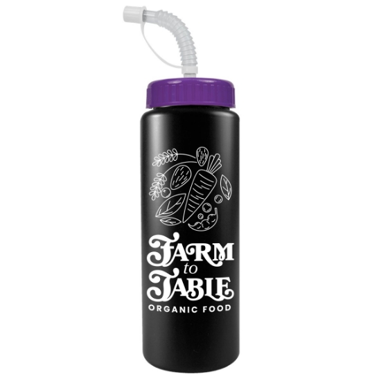 Garyline® Quart Sport Bottle with Straw Lid - 32 oz. - Black