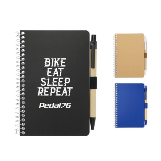 4'' x 6'' FSC® Mix Pocket Spiral Notebook with Pen - Black