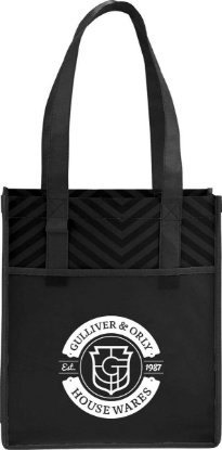 Printed Chevron Non-Woven Shopper Tote - Black
