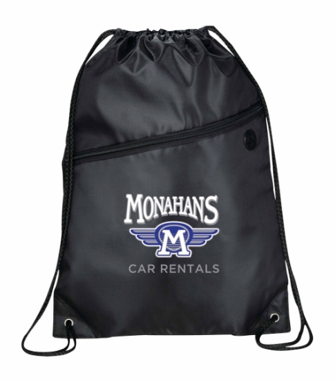 Robin Drawstring Polyester Bag with Front Zipper Pocket - Black