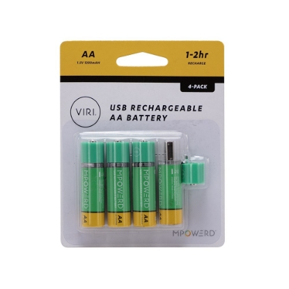 MPOWERD 4 Pack Rechargeable USB Batteries - 4PK_4Pk