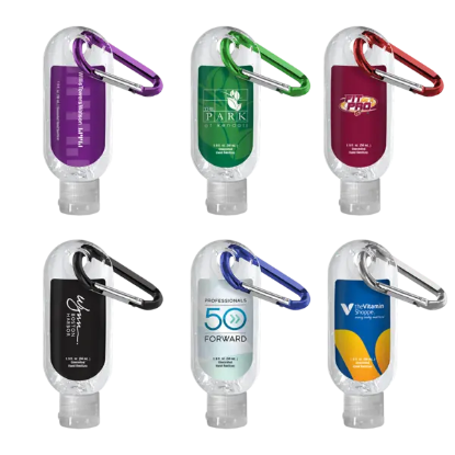 1.9 oz. Clear Sanitizer in Clear Bottle with Carabiner - Group