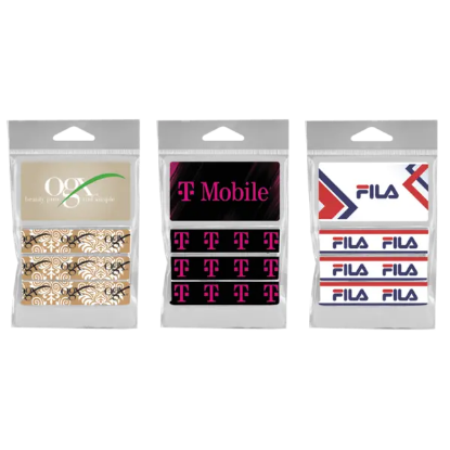 3-Piece Dye-Sublimated Fold-Over Elastic Hair Ties w/ Card Holder (Includes