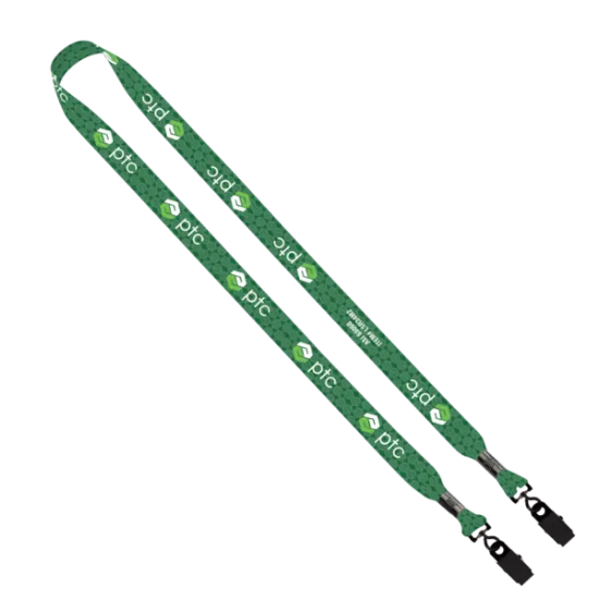 3/4" rPET Dye-Sublimated Double-Ended Lanyard with Metal Crimp and Bulldog Clip