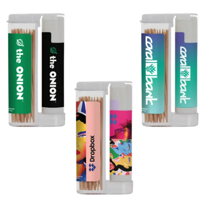 Wooden Toothpicks in a Rectangular Flip-Top Duo w/ SPF 15 Lip Balm