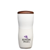 Tarrazu 12 oz. Double Wall Ceramic Tumbler w/ Wood Lid - White