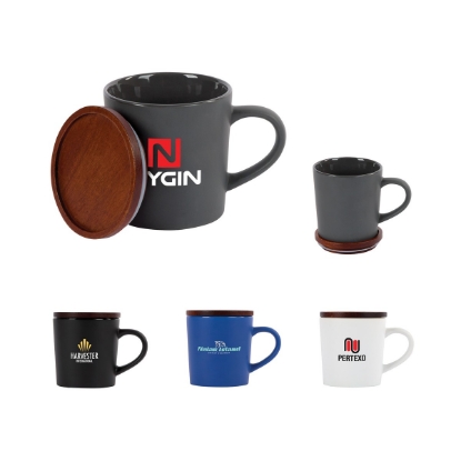 Copenhagen 16 oz. Ceramic Mug w/ Wood Lid
