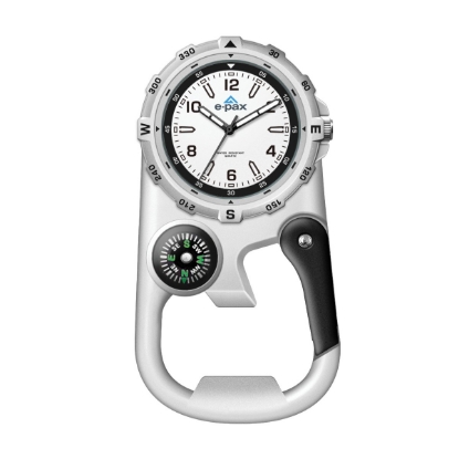 Wc8227 41mm Metal Matte Silver Pocket Watch, 3 Hand Mvmt, White Dial, Compass, Carabiner