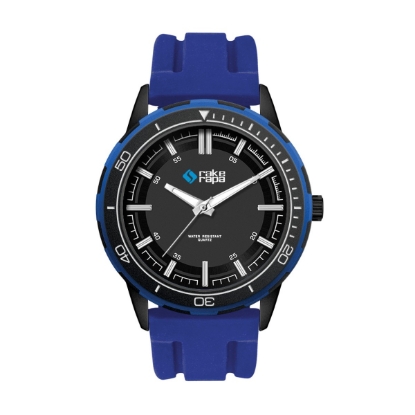 Wc9266 43.5mm Metal Black Case, 3 Hand Mvmt, Black Dial, Blue Ring, Silicone Strap, Flat Mineral Cry